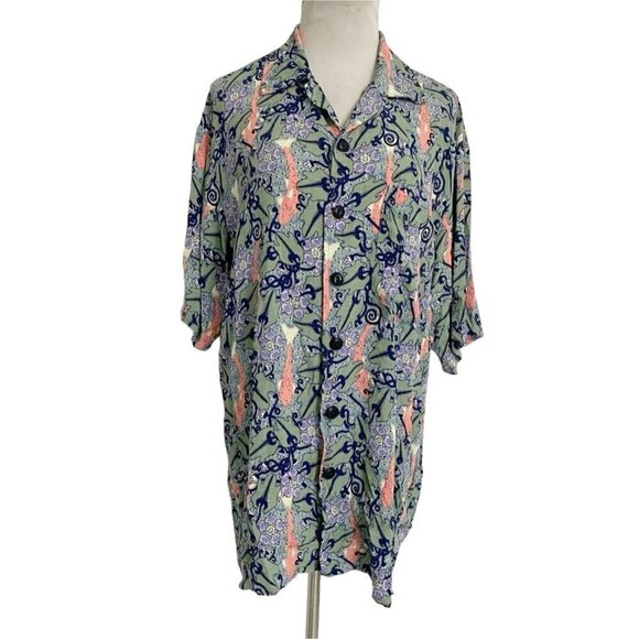 FLAX Size Small  Top Blouse Button Down Collared Colorful - Picture 1 of 6